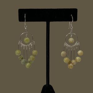 Sterling Silver Chandelier Earrings With Green  Stone Beads